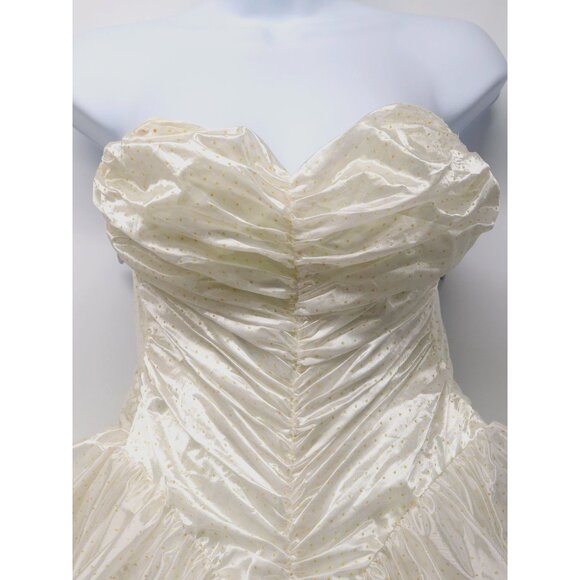 Vtg 80s Zum Zum Ivory & Gold XXS Strapless Long Prom Party Wedding Dress ILGWU - Picture 2 of 10